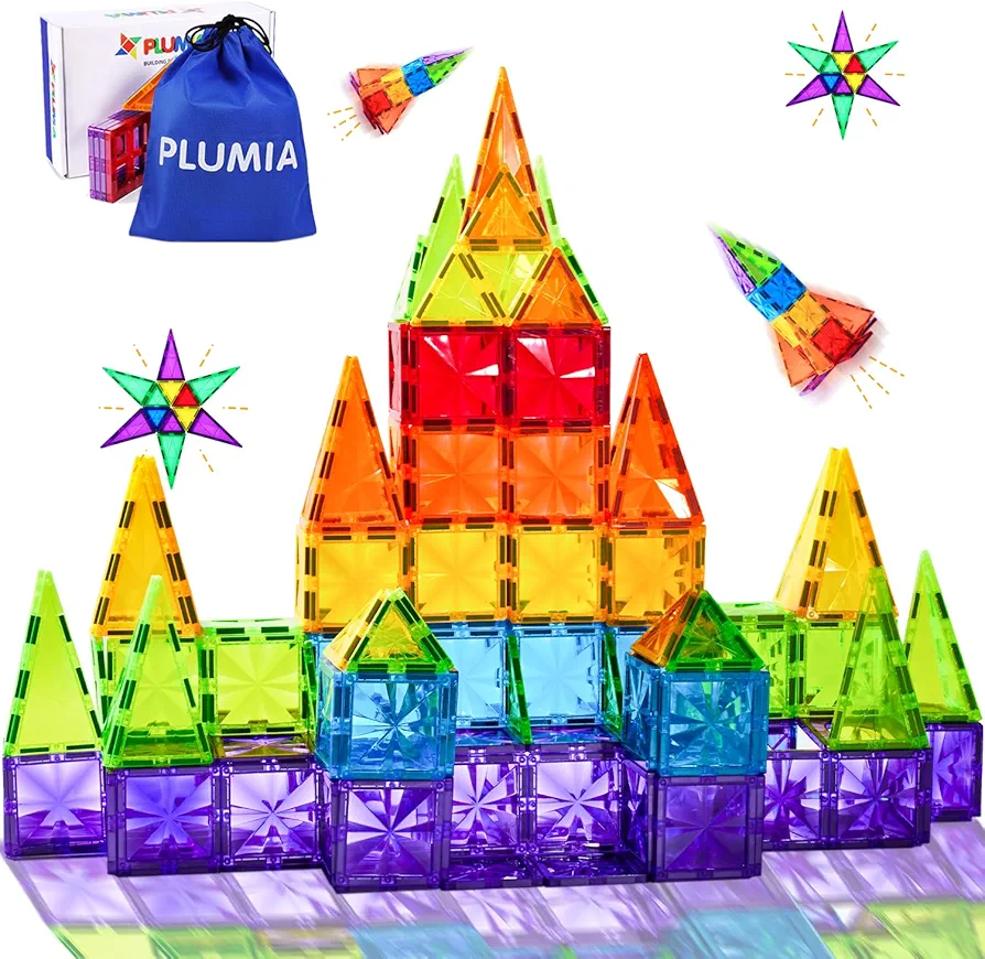 Magnetic Tiles Kids Toys, STEM Magnetic Blocks Building Toys for Boys and Girls, Colorful Diamond Pattern Magnet Tiles Preschool Sensory Montessori Toys for Toddler, Creative Gift for Age 3+ Years