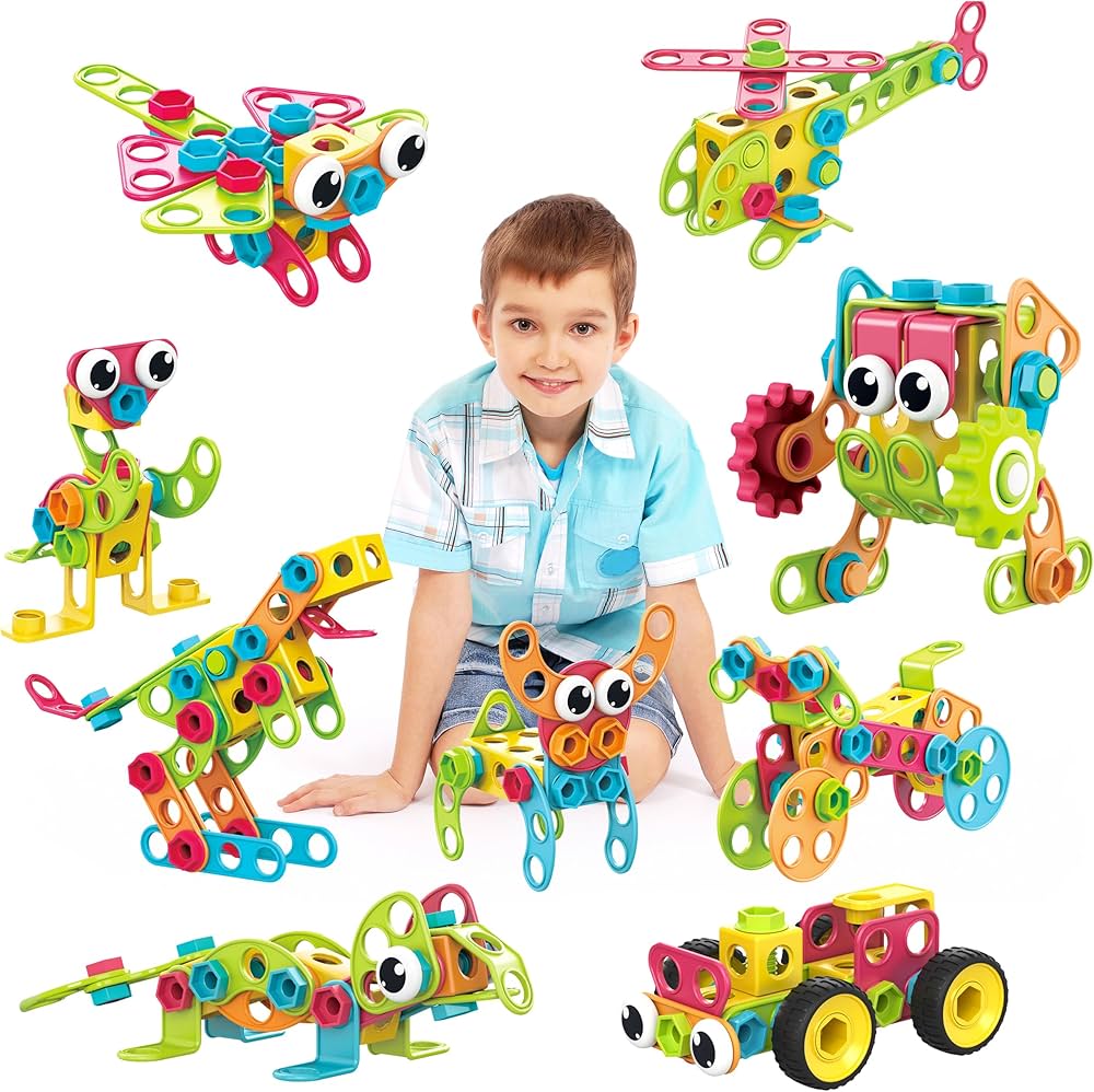 PicassoTiles STEM Learning Toys 250 Piece Building Block Kids Construction Engineering Kit Toy Blocks Children Early Education Playset w/FREE IdeaBook, Power Drill, Clickable Ratchet, Age 3+ PTN250