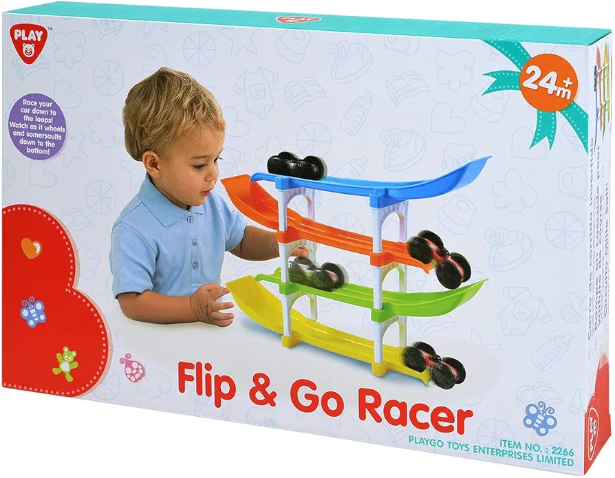Play Flip and Go Racer | Four Level Race Track & Ramp Car Toy | Easy to Use Unique Flipping Action Track | Indoor Playing Station | Preschool Learning Toy