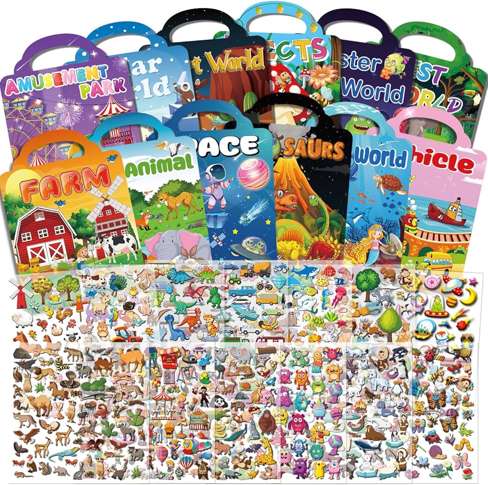12Set Reusable Sticker Books for Kids Party Favors ages 2-4 4-8,Kids Birthday Party Favors Goodie Bas Stuffer,Carnival Prizes,End of Year Student presents
