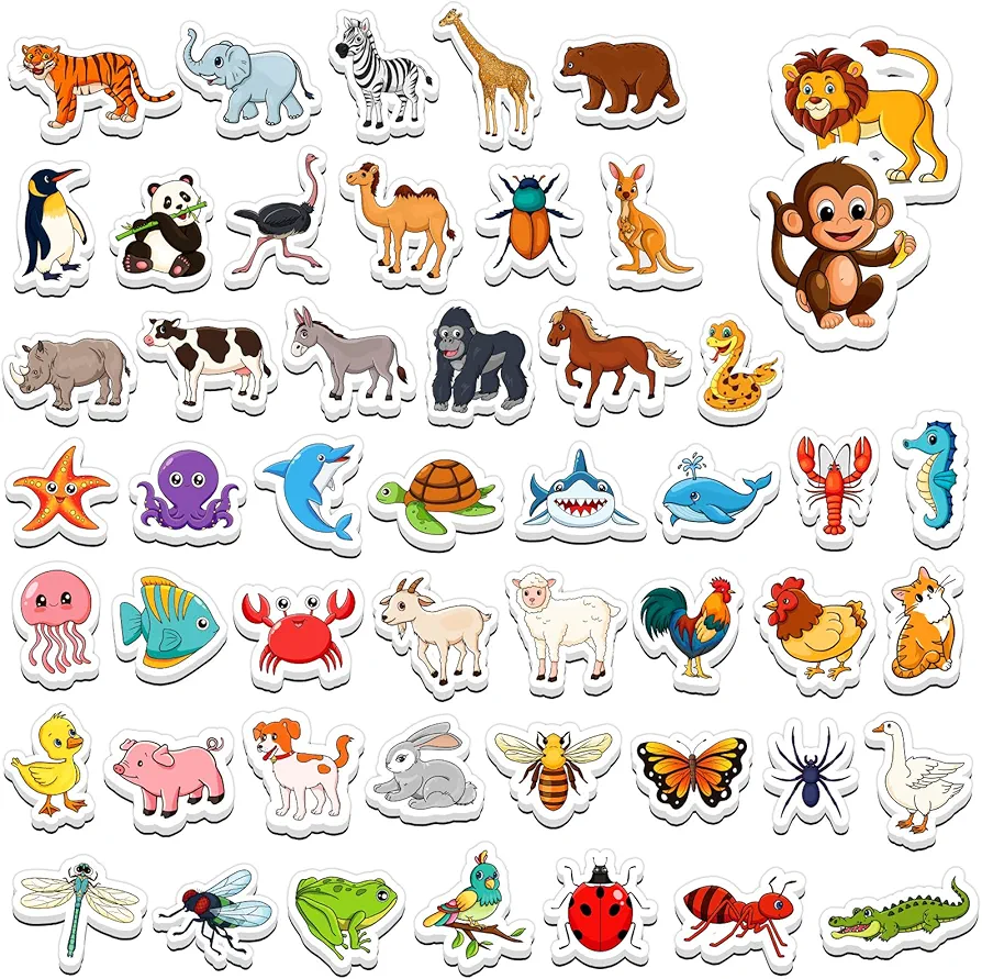 Animal Magnets, 50 PCS Fridge Magnets for Kids, Refrigerator Magnets for Toddlers Farm Animals Wild Zoo Sea Ocean Animals Educational Learning Magnetic Toys for Whiteboard Baby Preschool
