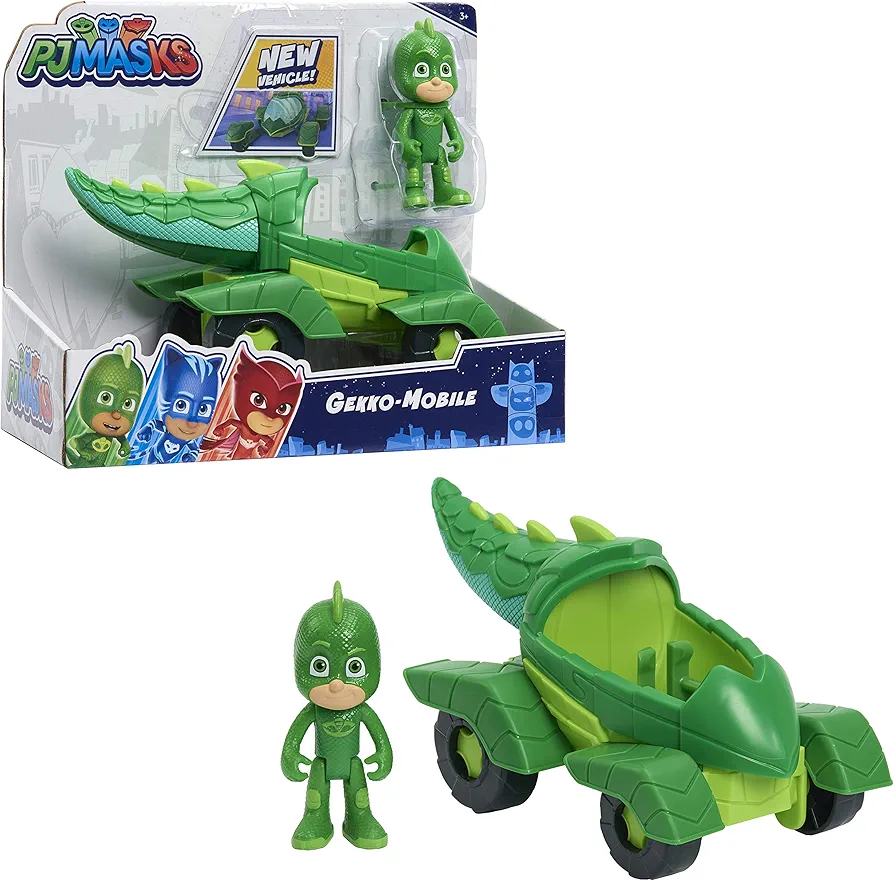 PJ Masks Gekko & Gekko Mobile, 2-Piece Articulated Action Figure and Vehicle Set, Green, Kids Toys for Ages 3 Up by Just Play