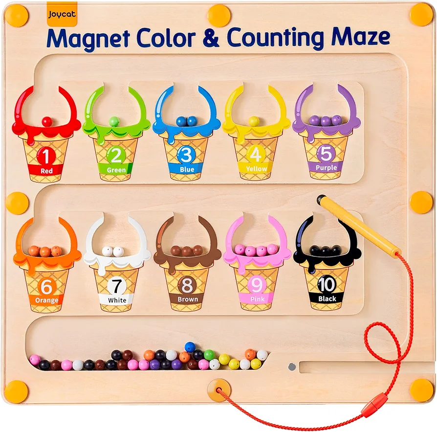 Magnetic Color and Number Maze - Montessori Wooden Color Matching Counting Magnet Puzzle Board-Toddler Fine Motor Skills Learning Toys for 3 4 5 Year Old Girls Boys