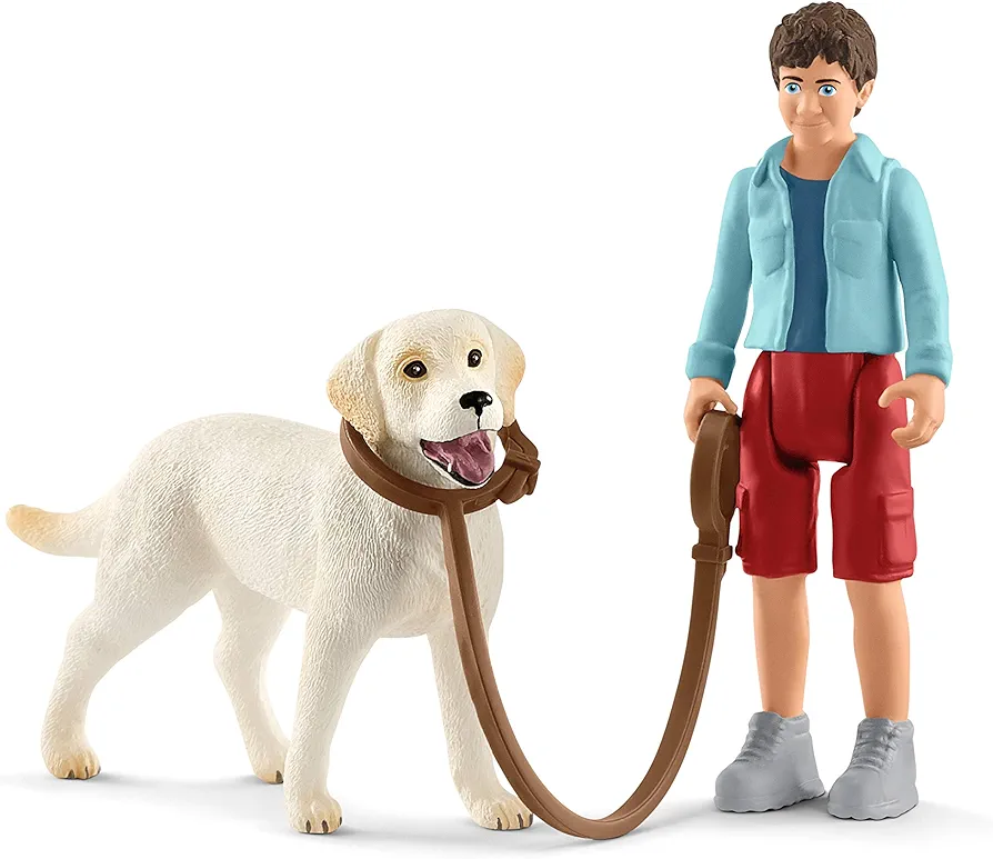 Schleich Farm World, Animal Toys for Boys and Girls Ages 3-8, 3-Piece Playset, Dog Walker with Labrador Retriever