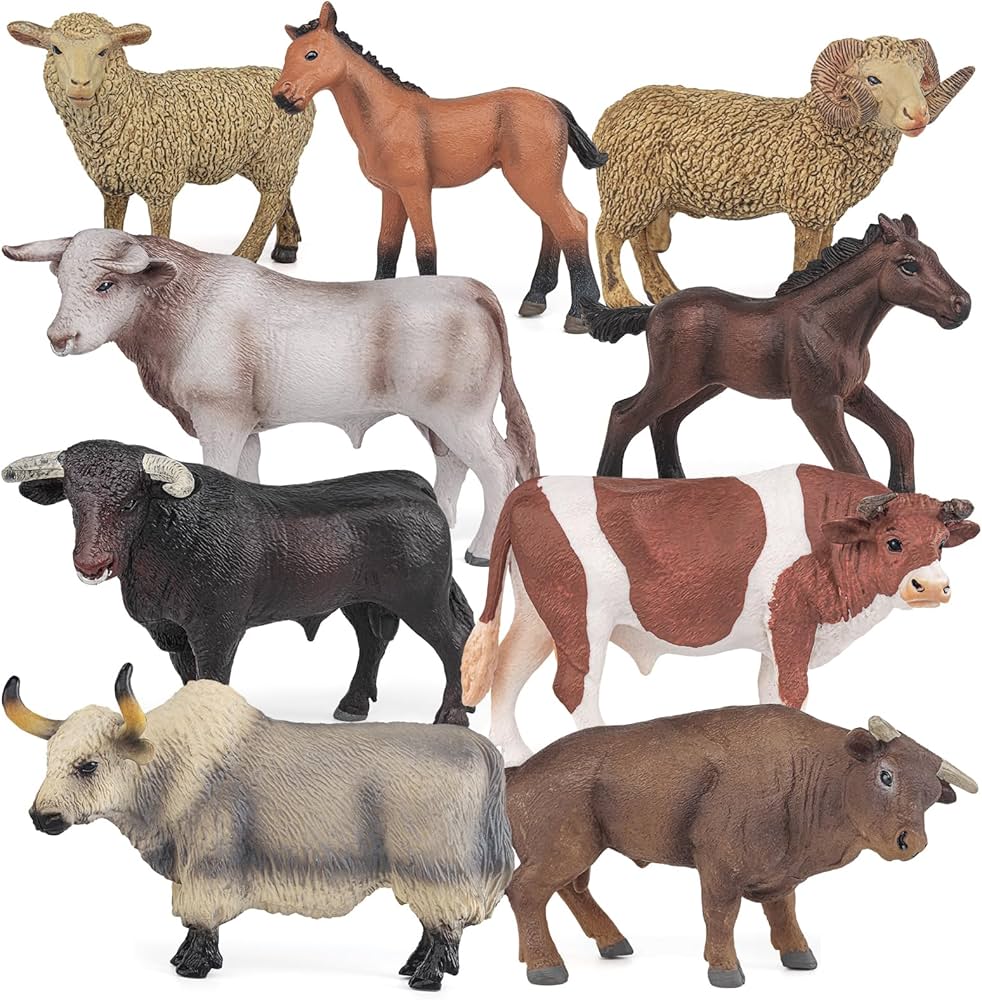 Bull Toys Bulk Playset 9PCS Cows Toys for Toddlers Sheep Figures Appaloosa Foal Figures Sheep Model Kids Birthday Party Collection