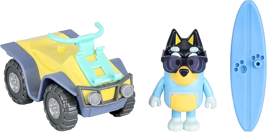 Bluey Vehicle and Figure Pack Beach Quad with Bandit with 2.5-3 Inch Figure and Surfboard Accessory