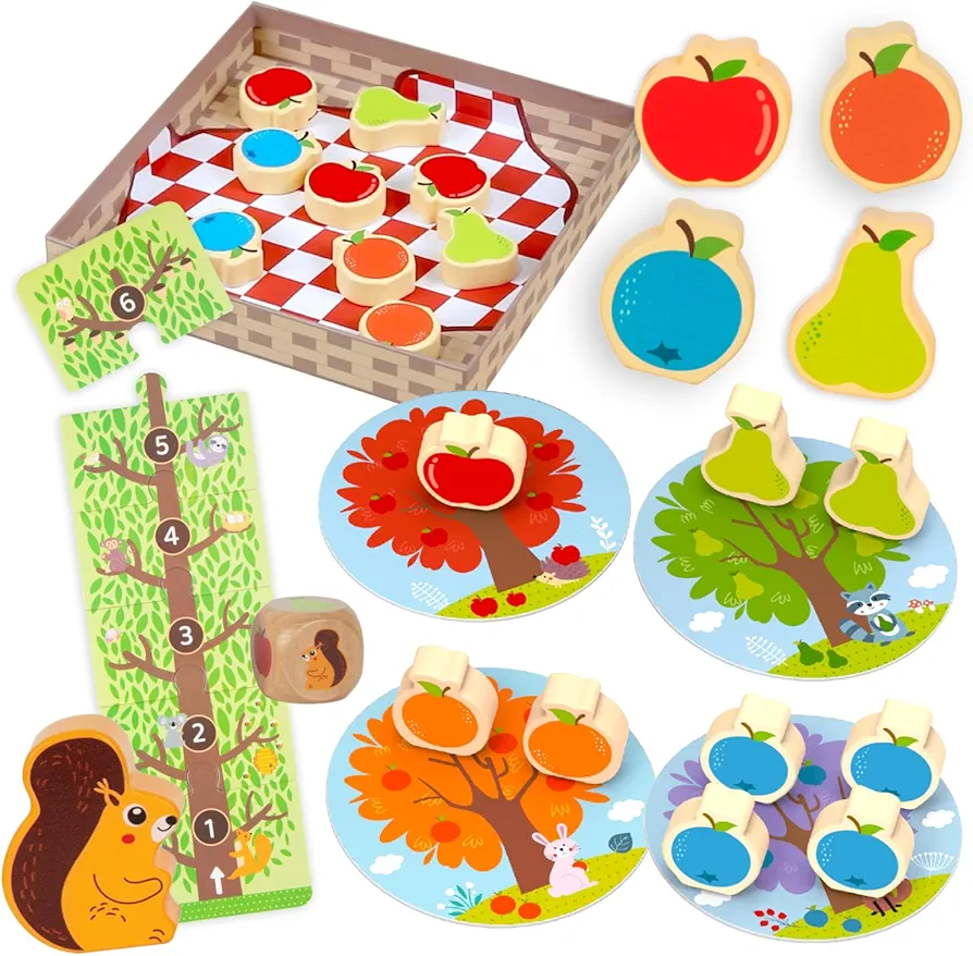 Nene Toys Squirrel in The Orchard - Cooperative Game for Kids 2+ Years - Educational Board Game for Toddlers 2 3 Year Olds - Family Fun That Enhance Color Recognition & Counting Skills
