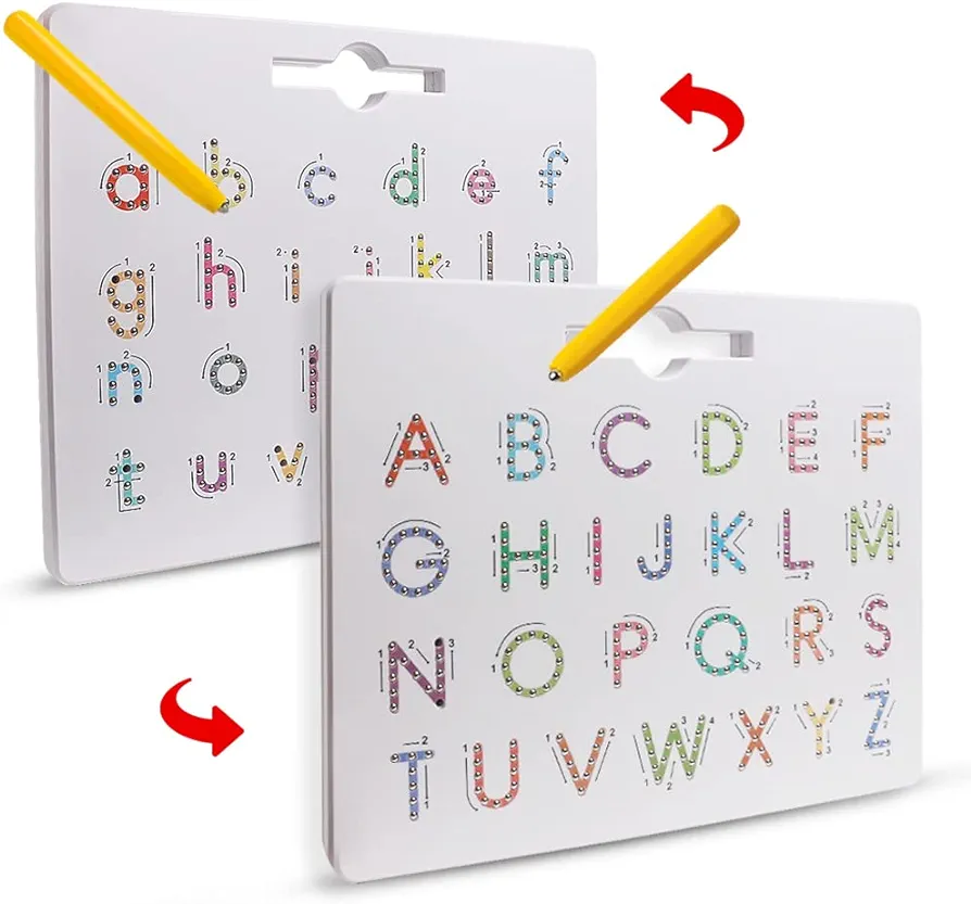 Magnetic Letters Practicing Board,Tracing ABC Alphabet Magnet Drawing Board Educational Preschool Practice Learning to Write Toys Montessori Uppercase&Lowercase Gift for Kids Toddlers 1 2 3