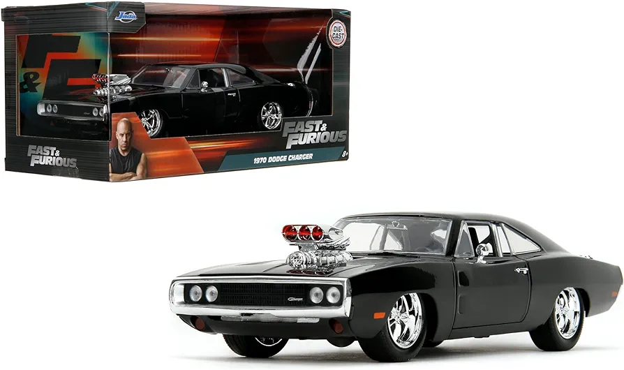 Jada Toys Fast & Furious 1:24 Dom's 1970 Dodge Charger R/T Die-cast Car, Toys for Kids and Adults, Black