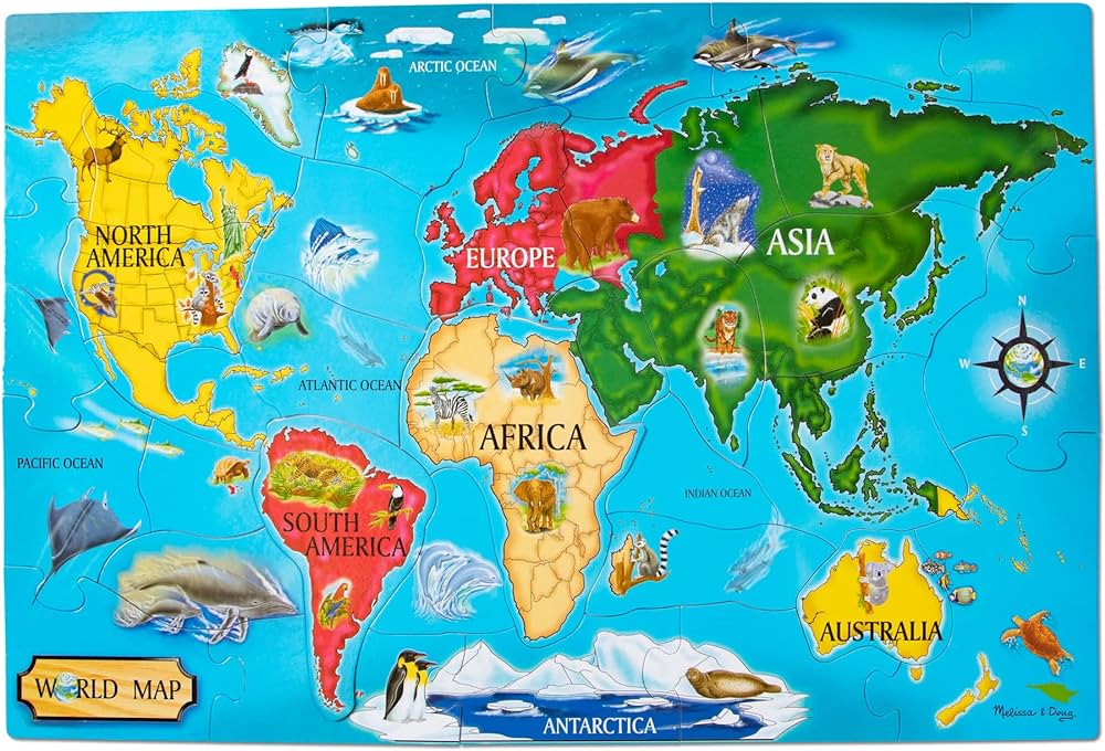 Melissa & Doug World Map Jumbo Jigsaw Floor Puzzle (33 pcs, 2 x 3 feet)