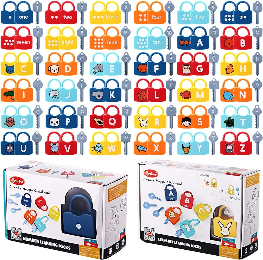 36 Sets Montessori Educational Toys Alphabet Learning Locks and Keys for Boys Girls 123 Dots Numbers Matching and Counting Toys Preschool Activities Toys Games
