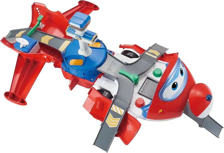 Super Wings Jett's Takeoff Tower 2-in-1 Airplane Toys Playset with 2" Jett Mini Figure Transform-a-Robots, Toys for Preschool Kids, Gifts for Boys and Girls Age 3+, Educational Learning Toys