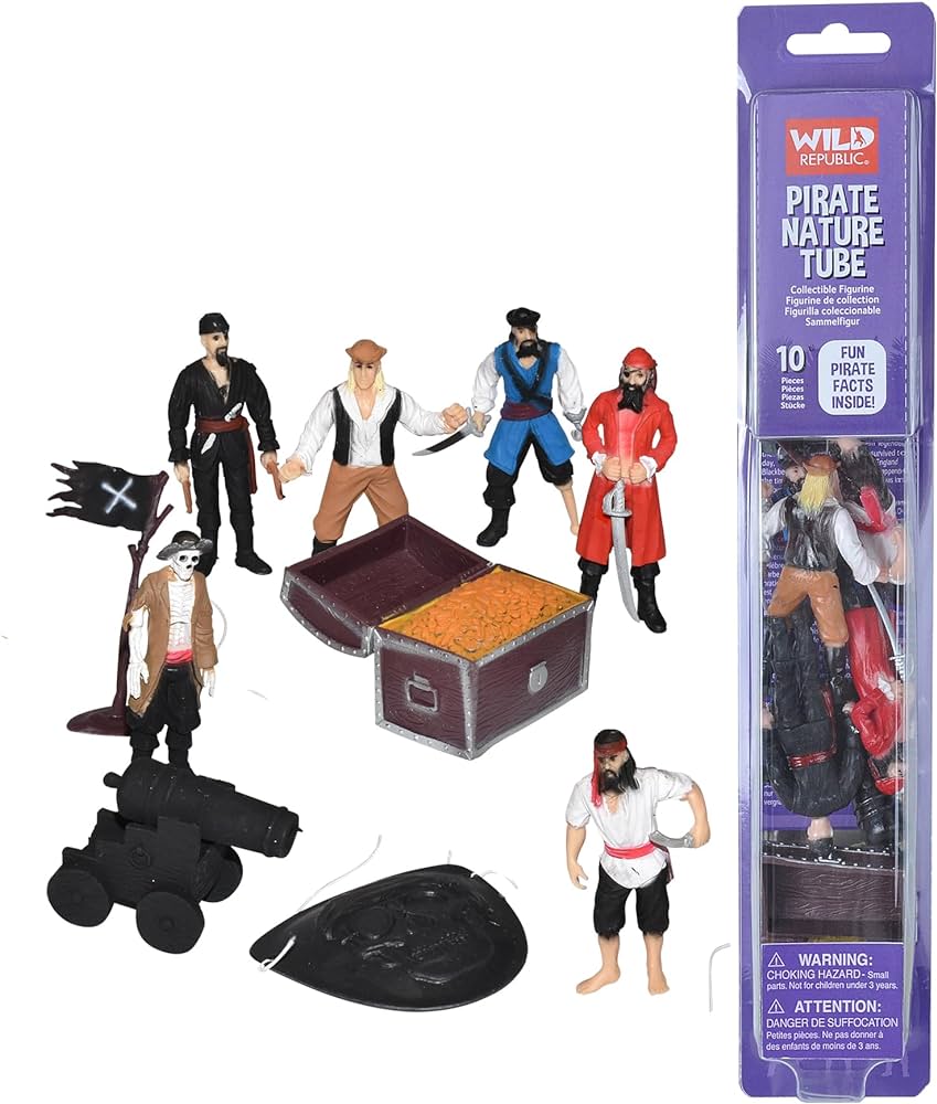 Wild Republic Nature Tube, Buccaneer Figurines, Pirate Party, Kids Gifts, Educational Toys, Hobby, 10-Piece Set,Multi,1.5" to 3"
