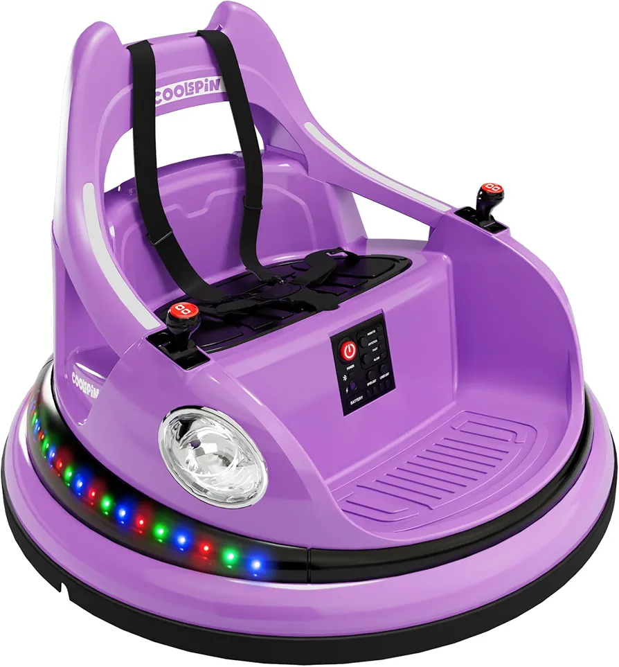 Electric Bumper Car for Kids, 12V Ride on Toddler Bumping Car W/Remote Control, LED Lights & 360 Degree Spin, ASTM Certified (Purple)