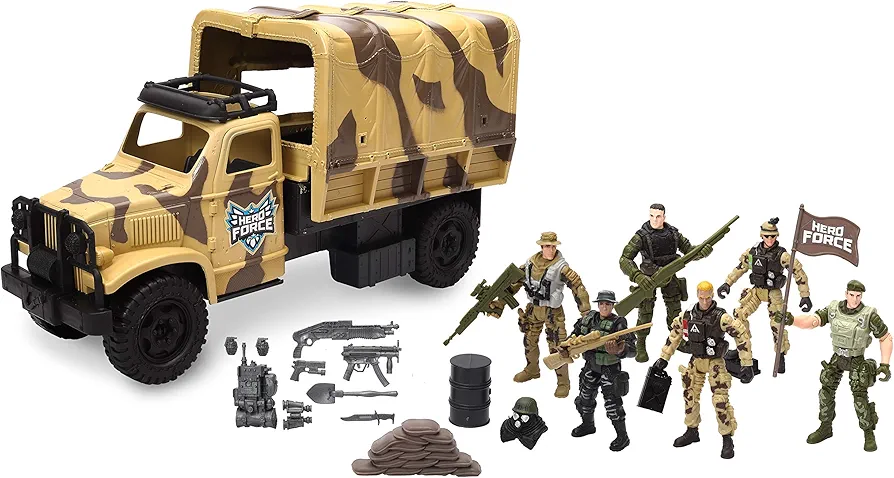 Troop Transporter | Includes 1 Transport Vehicle | 6 Hero Force Soldiers | Removable Canopy | Fun Toy for Kids!