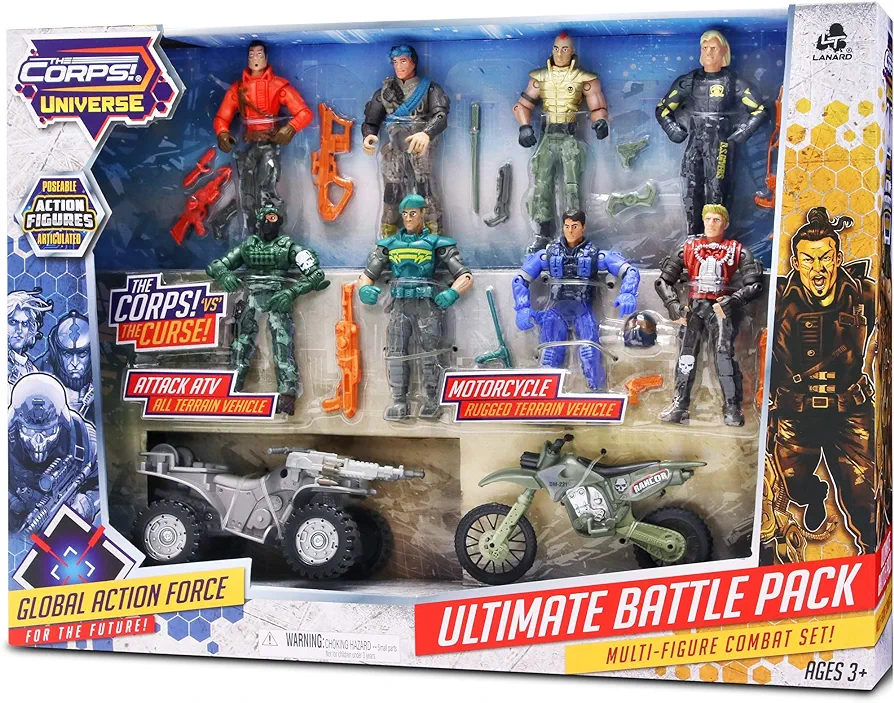 Lanard The Corps! Universe: Ultimate Battle Pack - Mini-Figure Combat Set, Includes 8 Action Figures, Patrol Attack Vehicles & Accessories, Kids Ages 3+