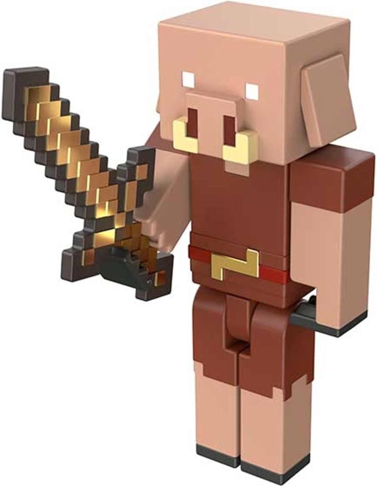 Minecraft Piglin Craft-a-Block 2-Pk, Action Figures & Toys to Create, Explore and Survive, Authentic Pixelated Designs, Collectible Gifts for Kids Age 6 Years and Older