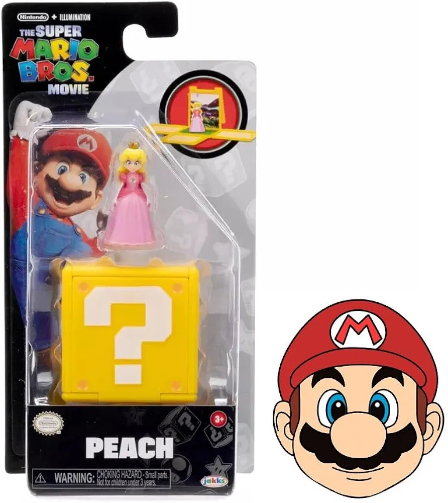 THE SUPER MARIO BROS. MOVIE 1.25 inch Mini Figure with Question Block with Sticker Combo Pack (Peach)