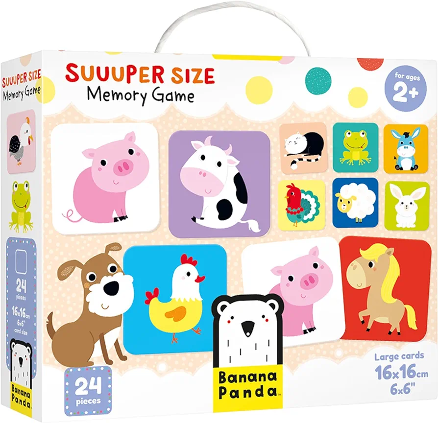 Banana Panda Suuuper Size Memory Matching Kids Game - includes 24 Extra-Large 6” x 6” Cards - Match The Animals or Use as Flashcards - for Toddlers, Boys & Girls, ages 2-4 years