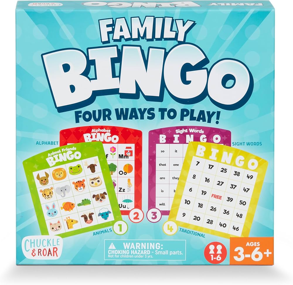 Chuckle & Roar - Family Bingo - Game night staple - Counting and matching skills for kids - Classic game perfect for preschoolers