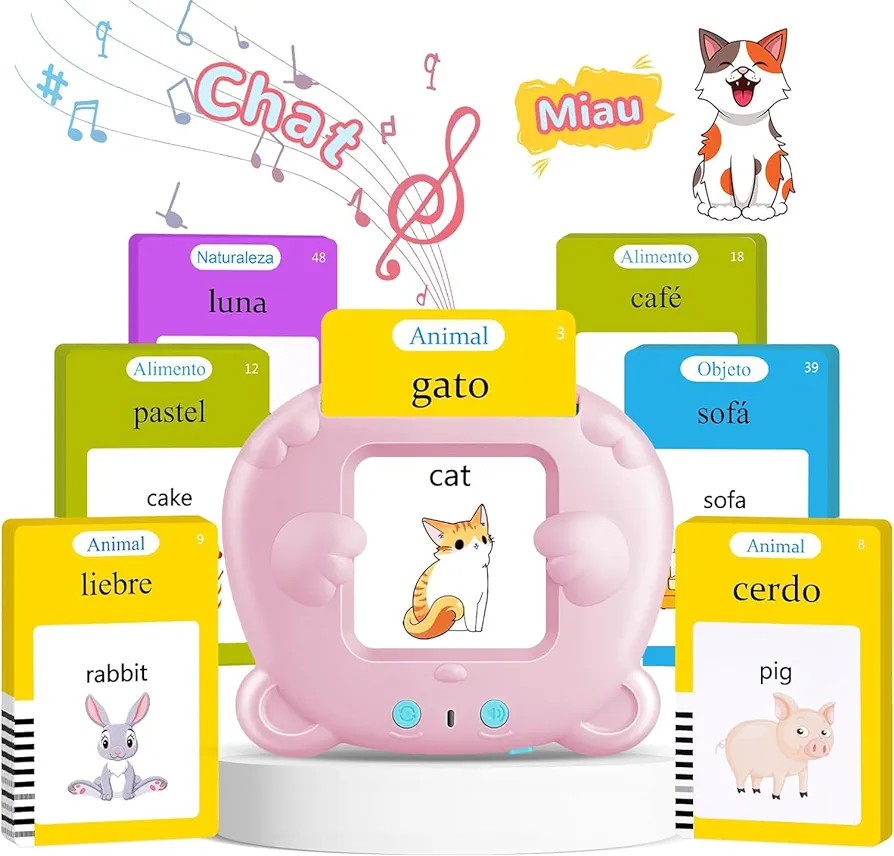 Spanish & English Talking Flash Cards for Toddler 2-6 Year Olds, Learning Montessori Toys with 224 Sight Words, Speech Therapy Toys, Children's Sensory Preschool Learning Educational Birthday Gifts
