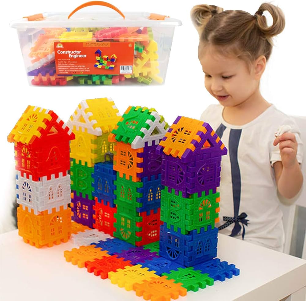 RAINBOW TOYFROG Waffle Blocks for Toddlers & Kids 96 Pcs Jumbo Toy Building Sets– STEM Building Toys with Storage Container –Kindergarten Toys Preschool manipulatives for Toddlers