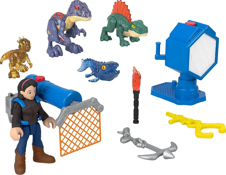 Fisher-Price Imaginext Jurassic World Dinosaur Toys Evo-Scanner Multi-Pack 10-Piece Light-Up Figures Set for Ages 3+ Years