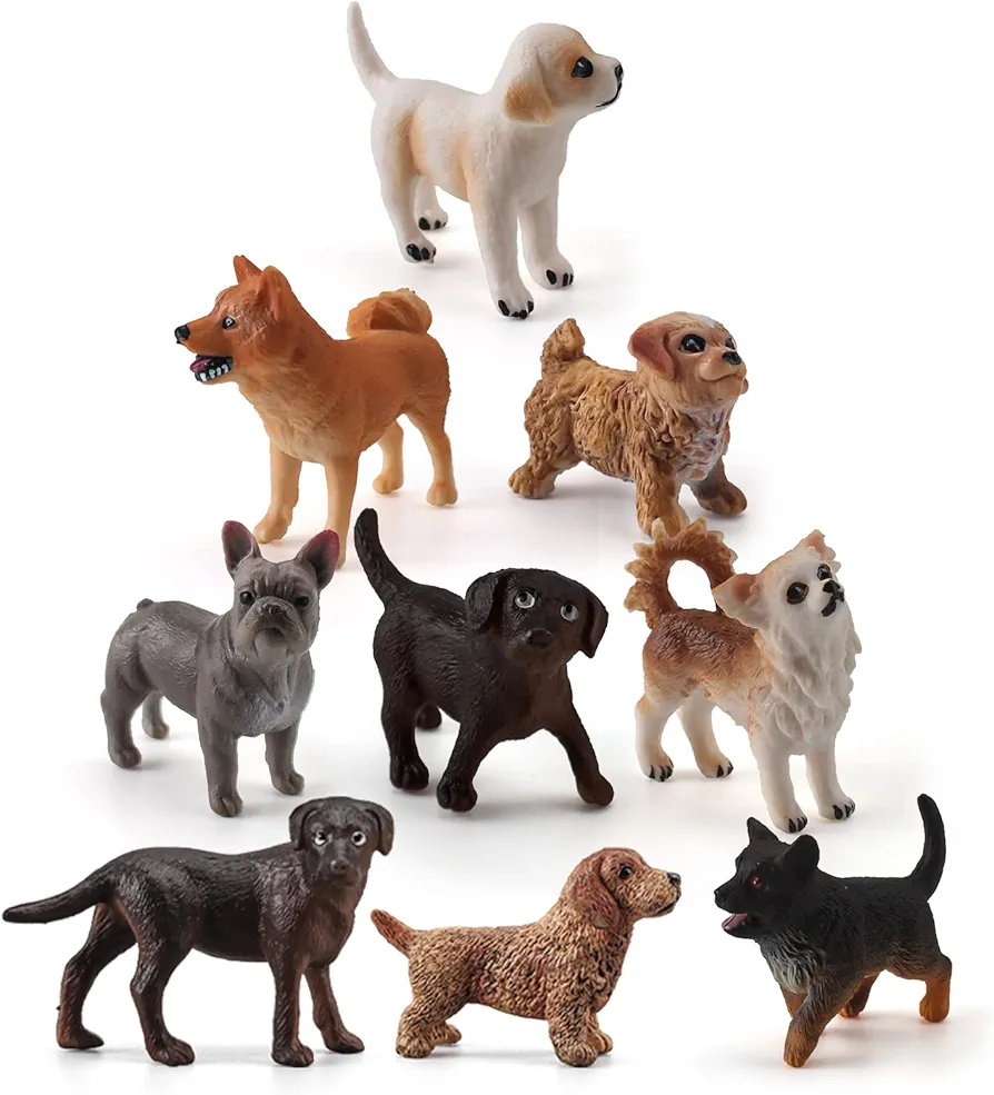 Atralo Service Farm Animal Model Toy Playsets 9 PCS Realistic Dog Figure Toys Golden Retriever Shiba Inu Schnauzer Decoration Collection Party Favors Toys for Kids