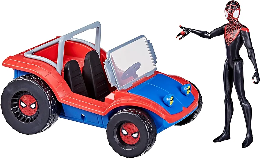 Marvel Spider-Man Spider-Mobile 6-Inch-Scale Vehicle with Miles Morales Action Figure, Toys for Kids Ages 4 and Up